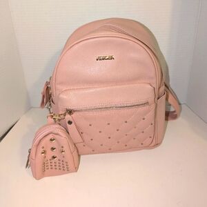 VBIGER Pink Backpack Purse‎ Gold Studded Lots of Pockets Matching Change Purse
